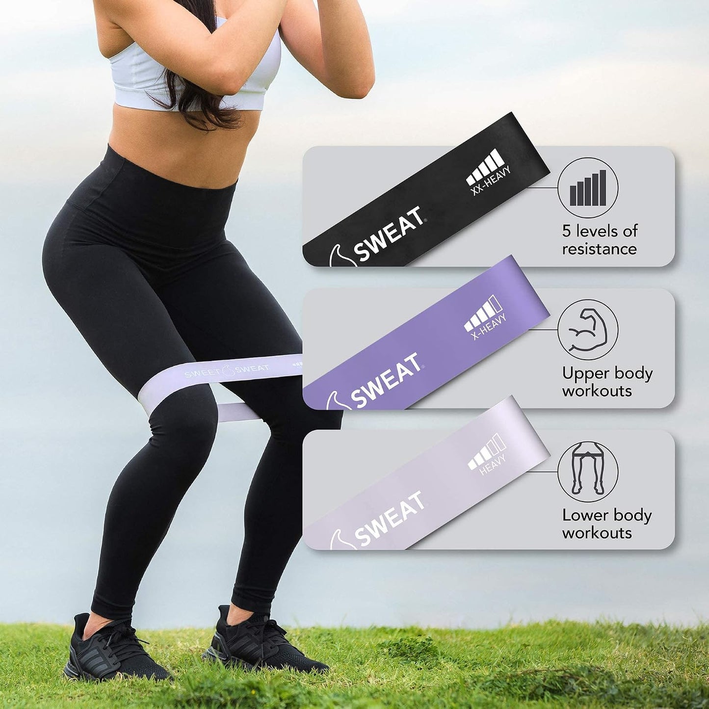 Sweet Sweat Mini Loop Resistance Bands - Set of 5 | Exercise Hip Booty Bands for Squats, Lunges, Physical Therapy, Yoga, Pilates, Rehab & Home or Gym Workouts Gsupps Australia