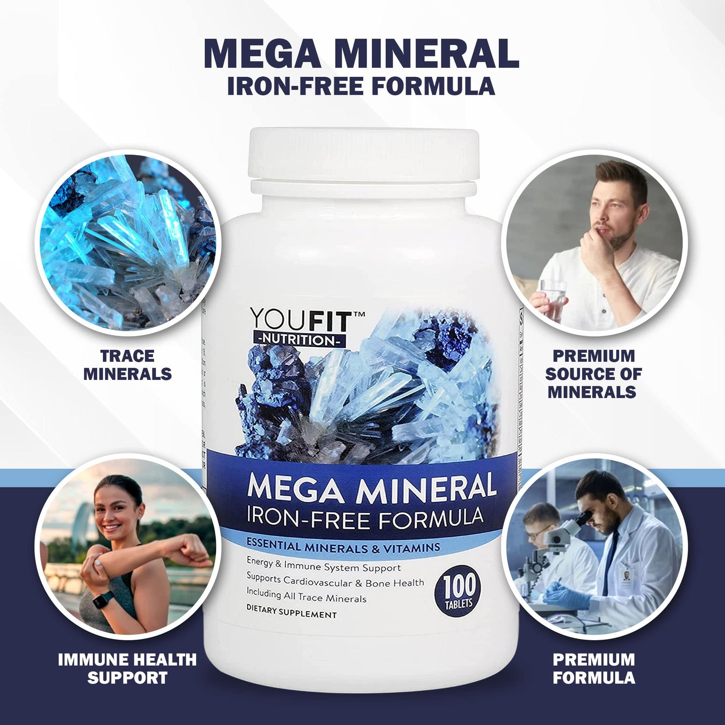 Mega Minerals Supplement by Youfit Nutrition | Trace Minerals | Premium Formula with Source of Minerals and Immune Health Support | Iron Free | All in One YouFit Nutrition