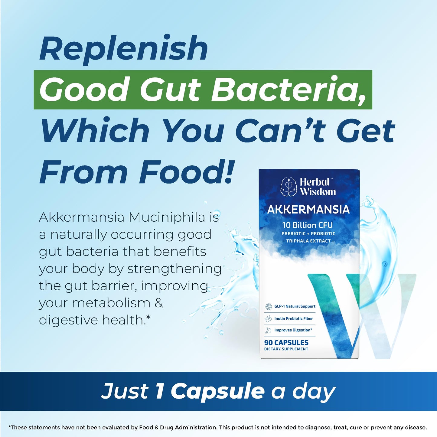 Herbal Wisdom Akkermansia Probiotic 10 Billion CFU - Advanced Support, Probiotic+Prebiotic | for Gut & Metabolism Support - No Bloating | with Inulin & Triphala Herbal Wisdom