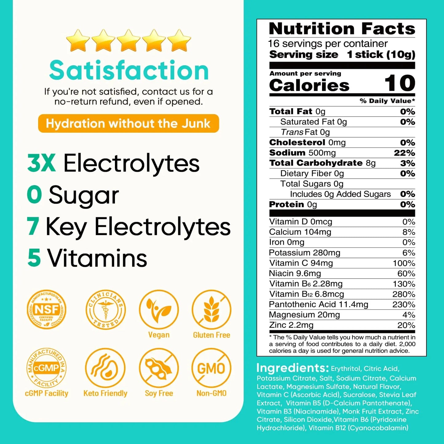 Venture Pal Sugar Free Electrolytes Powder Packets - Liquid Daily IV Hydration Packets | Instantly Hydrating & Party Recovery | 5 Vitamins & 7 Electrolytes Venture Pal