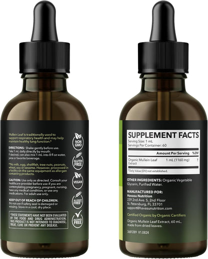 Mullein Drops for Lungs, USDA Organic Mullein Leaf Extract, 2 Fl Oz | Respiratory Health and Lung Support Supplement, 2 Fl Oz, Vegan, Non-GMO, and Alcohol Free, Herbal Tincture, 60 Servings Gsupps Australia