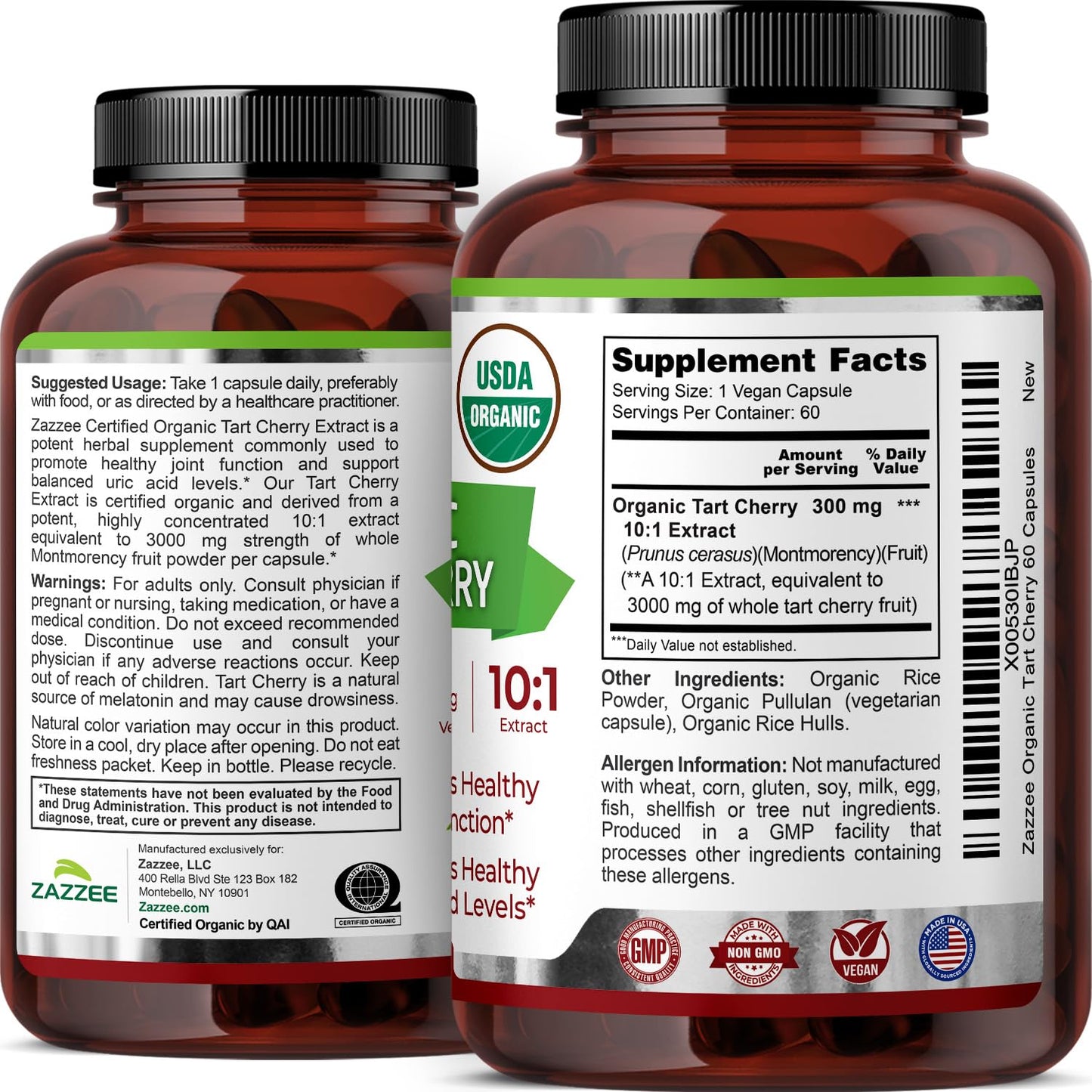Zazzee USDA Organic Tart Cherry 10:1 Extract, 120 Capsules, 4 Month Supply | Vegan, Montmorency Cherry, Daily Wellness Antioxidant Support, Organic Herbal Supplement, All-Natural, Non-GMO, Made in USA Gsupps Australia