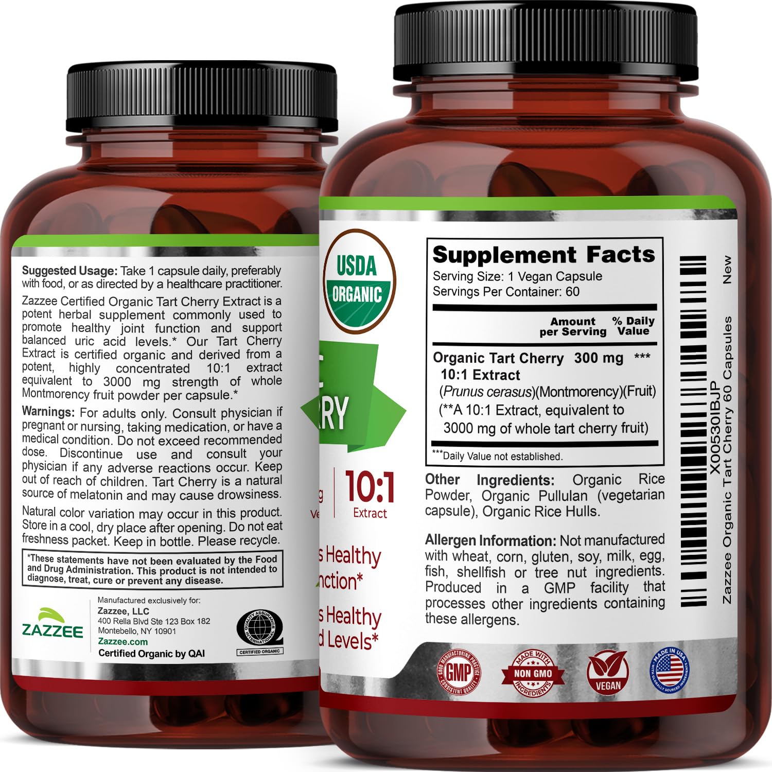Zazzee USDA Organic Tart Cherry 10:1 Extract, 120 Capsules, 4 Month Supply | Vegan, Montmorency Cherry, Daily Wellness Antioxidant Support, Organic Herbal Supplement, All-Natural, Non-GMO, Made in USA Gsupps Australia