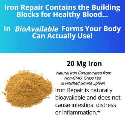 Iron Repair Simply Natural Iron Supplement, Best Absorption & Gentle on Stomach, Monash Low FODMAP, Raise Hemoglobin & Ferritin Iron Pills for Women, Men, Teens Three Arrows