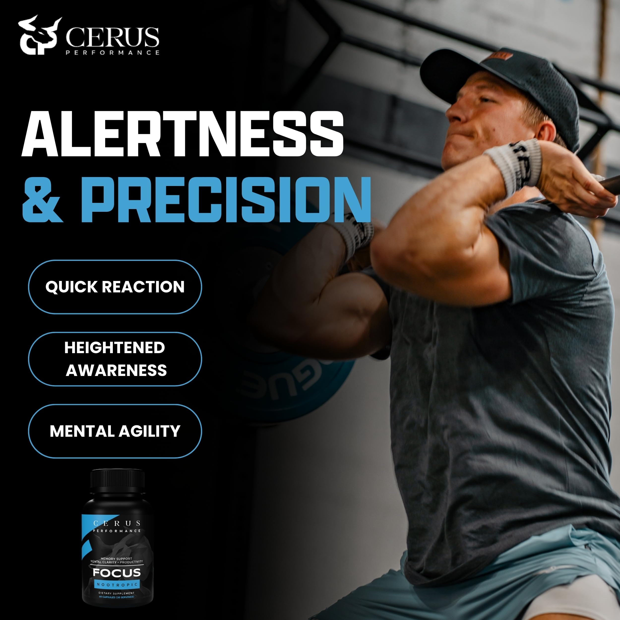 Cerus Performance Focus Nootropic Supplement - Enhances Mental Clarity, Boosts Memory & Cognitive Function, Improves Alertness - Ideal for Athletes & Fitness Enthusiasts - 60 Capsules Cerus buy australia supplements
