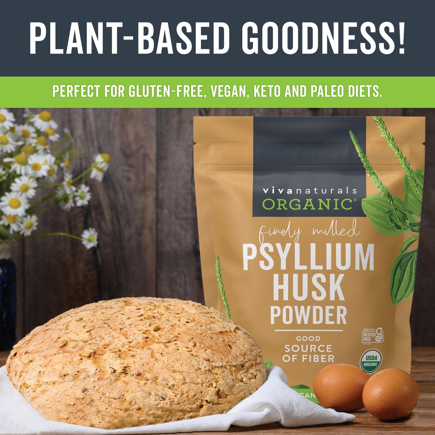 Viva Naturals Organic Psyllium Husk Powder, 24 oz – Finely Ground, Unflavored, Vegan, Keto, Paleo, Non-GMO Plant-Based Superfood, Good Source of Fiber for Gluten-Free Baking, Juices & Smoothies Viva Naturals