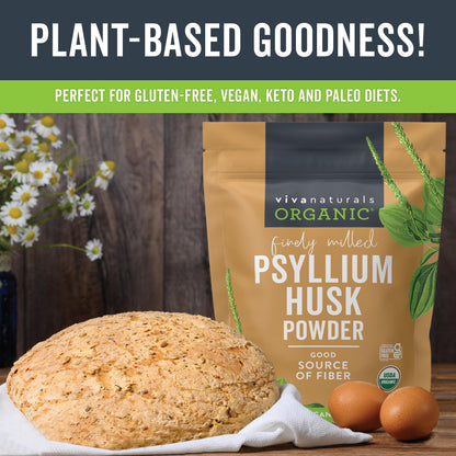 Viva Naturals Organic Psyllium Husk Powder, 24 oz – Finely Ground, Unflavored, Vegan, Keto, Paleo, Non-GMO Plant-Based Superfood, Good Source of Fiber for Gluten-Free Baking, Juices & Smoothies Viva Naturals