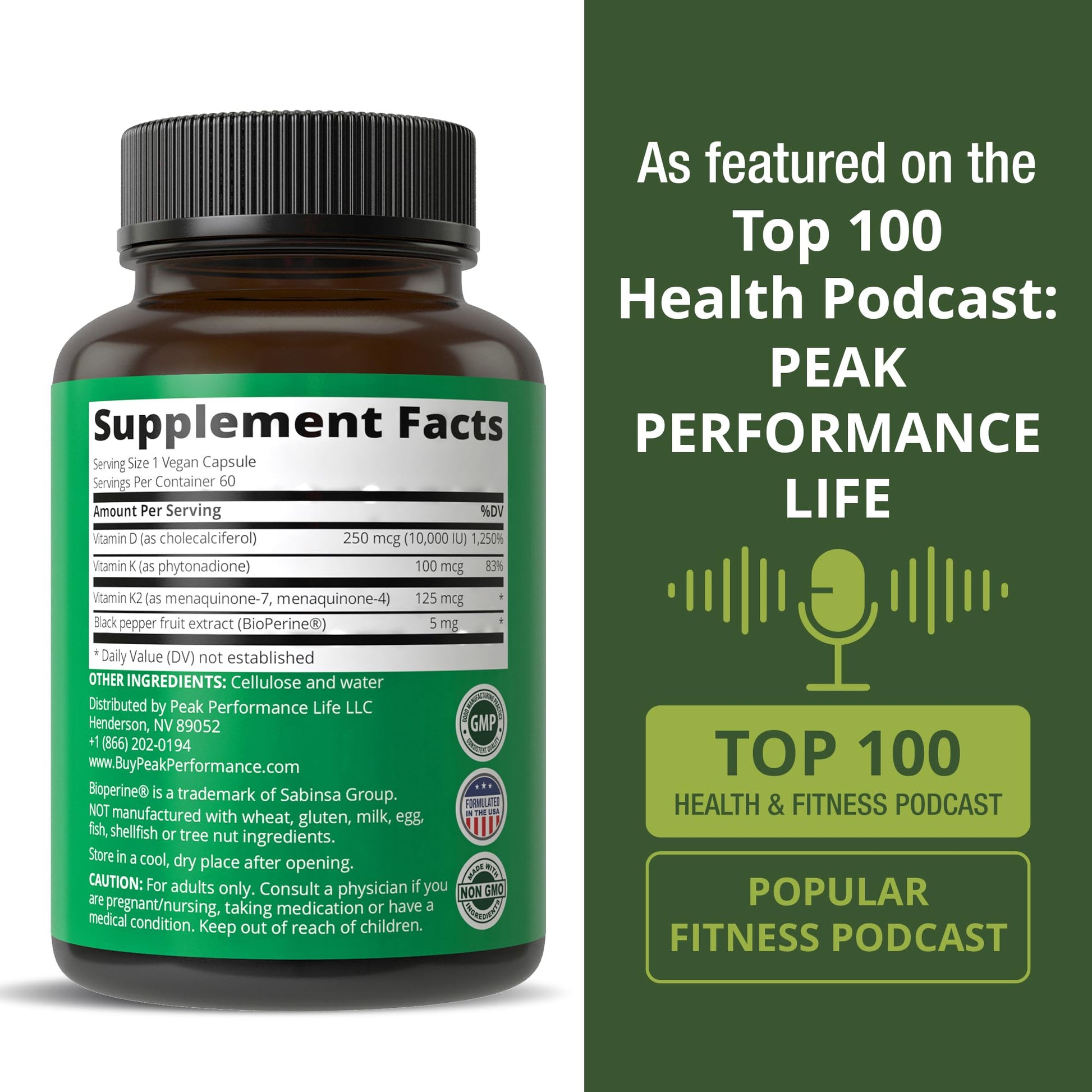 Peak Performance Advanced Vitamin D 10000 IU with All 3 Types of Vitamin K - 10,000 Vitamin D3 and Vitamin K2, K1, MK-7 (MK7), MK4 Capsules Supplement - 60 Small and Easy to Swallow Pills Peak Performance buy australia supplements