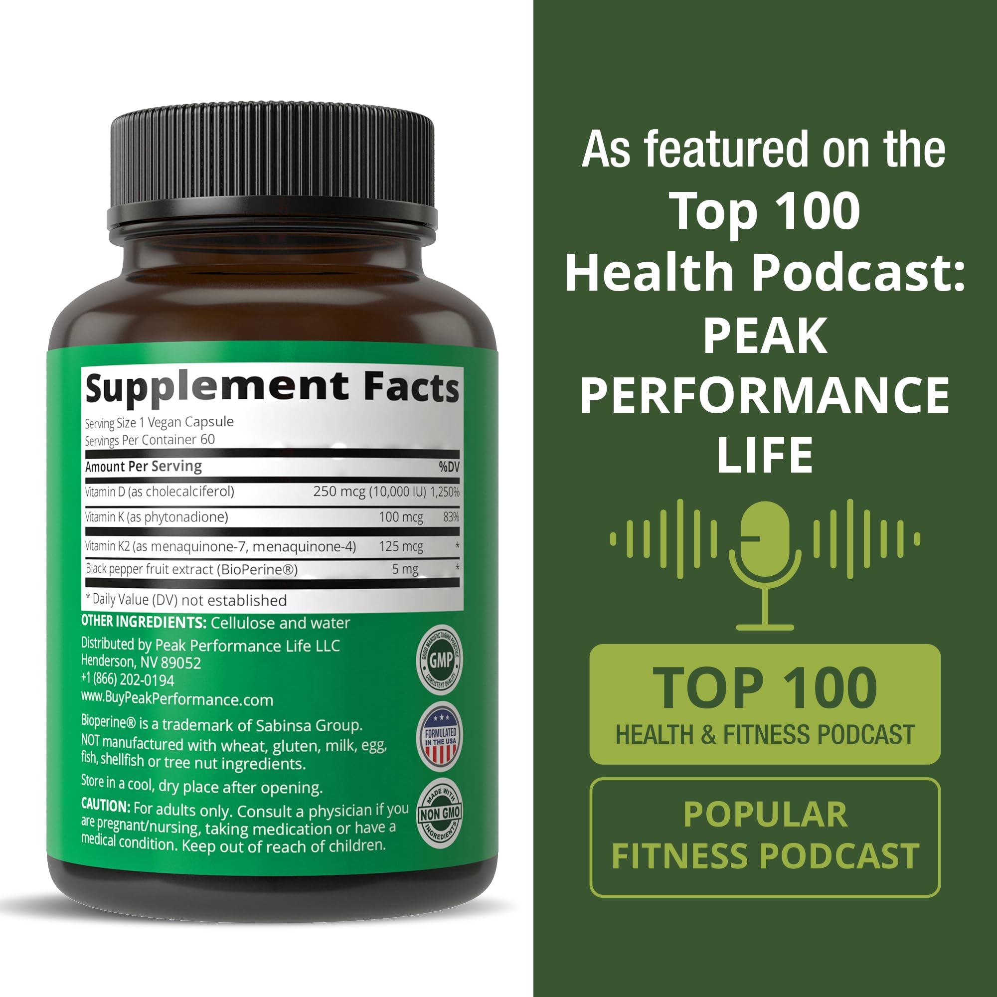 Peak Performance Advanced Vitamin D 10000 IU with All 3 Types of Vitamin K - 10,000 Vitamin D3 and Vitamin K2, K1, MK-7 (MK7), MK4 Capsules Supplement - 60 Small and Easy to Swallow Pills Peak Performance buy australia supplements