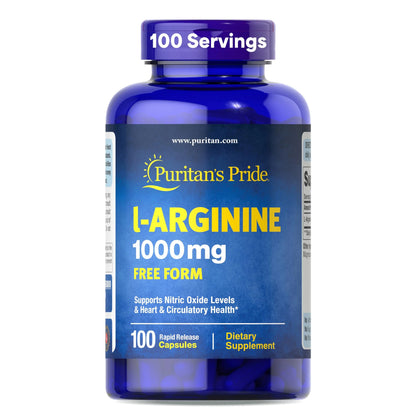 Puritan's Pride L-Arinine 1000mg, Dietary Supplement Supports Nitric Oxide Levels and Heart and Circulatory Heath, 100 Day Supply, 100 Tablets Puritan's Pride