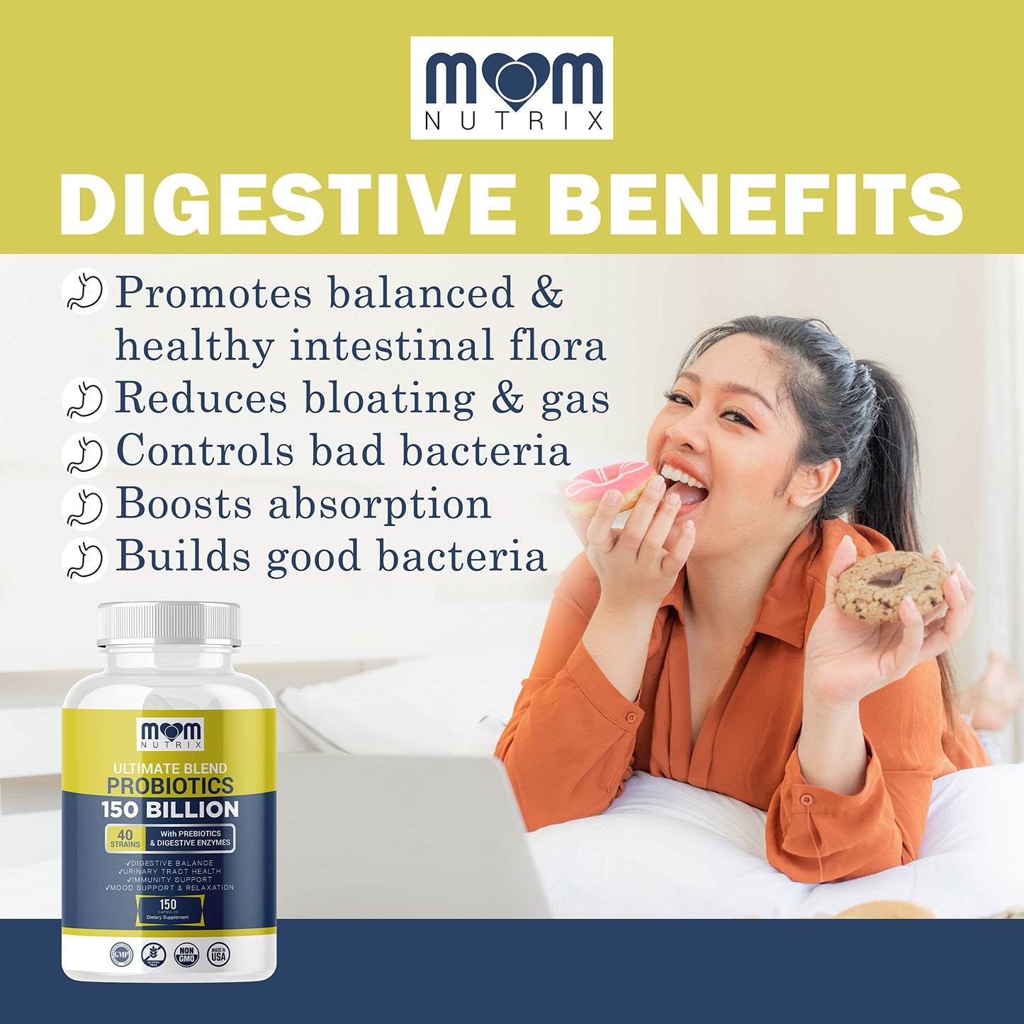 Probiotics 150 Billion CFU - 40 Strain Probiotics for Women, Men and Adults - Shelf Stable Probiotic with Organic Prebiotic - Acidophilus Probiotic dailyvitalstore