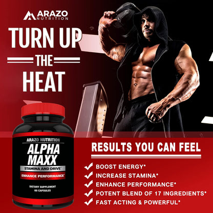 Arazo Nutrition Alphamaxx Health Supplement - Ginseng, Muira Puama, Tribulus Terrestris - 60 Herbal Pill Gsupps Australia