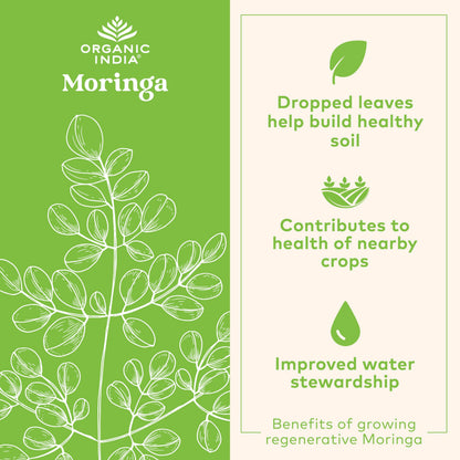 ORGANIC INDIA Moringa Herbal Supplement - Green Superfood, Nutrient Dense, Pure Plant Protein, Vitamin A, E, K, Iron, Calcium, Fiber, Vegan ORGANIC INDIA