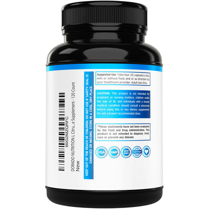 L Citrulline 3000mg Supplement (120 Capsules) Support L Arginine & Nitric Oxide Pills - L-Citrulline For Men & Women - Muscle Recovery & Pump Supplement - 3rd Party Tested DORADO NUTRITION