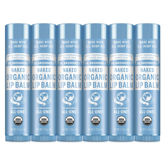 Dr. Bronner’s Organic Lip Balm 6-Pack (.15oz) Natural, Moisturizing, Petroleum-Free Lip Moisturizer with Beeswax & Avocado Oil for Dry Lips, Men & Women - Unscented Dr. Bronner's