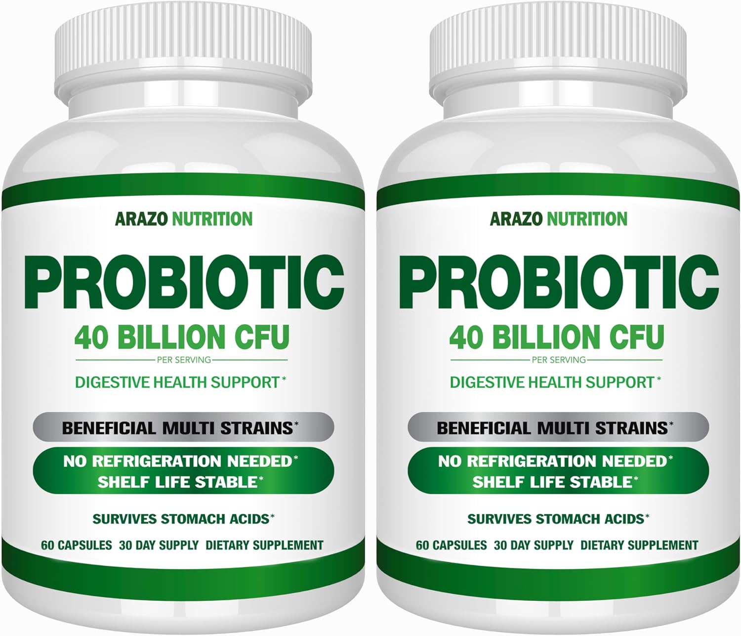 Arazo Nutrition Probiotic 40 Billion CFU - Shelf Stable with Prebiotics and Acidophilus - Stable Potency Until Expiration – Time Delay Release Probiotics (Pack of 2) Gsupps Australia