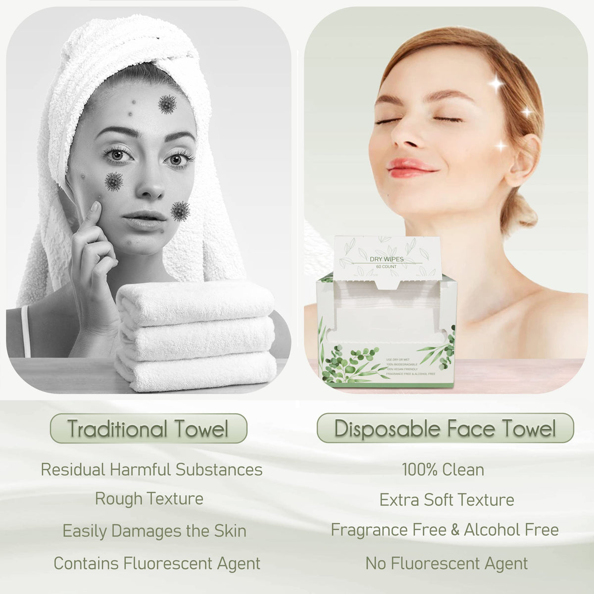 WOWOTEX Disposable Face Towels, Ultra Soft Thick Clean Facial Towels 1 Box WOWOTEX