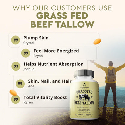 Ancestral Supplements Grass Fed Beef Kidney Supplement, 3000mg, DAO Enzyme Supplement, Kidney Support for Urinary and Histamine Health, Selenium, B12, Non GMO, 180 Capsules