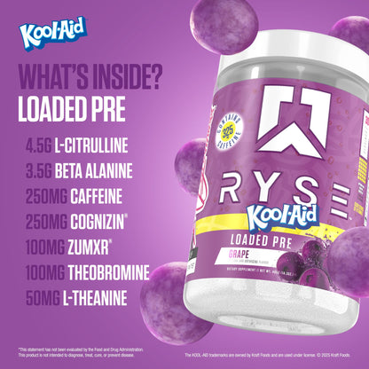 RYSE Loaded Pre Workout Powder - Strawberry Squeeze - Daily Pre-Workout for Men & Women with 390mg Caffeine, Beta Alanine, and Citrulline for Pump, Focus, and Energy - 30 Servings