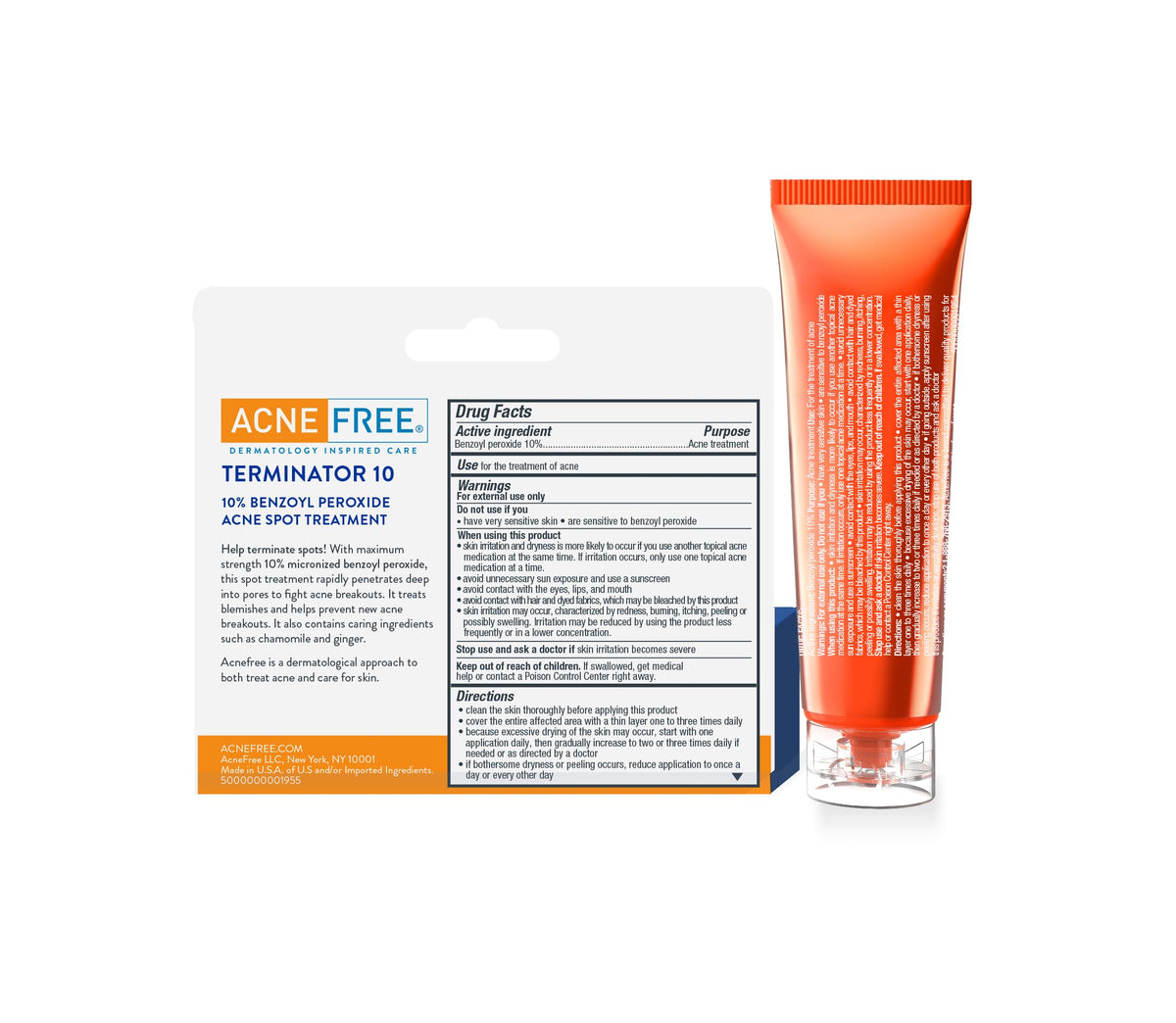 AcneFree Terminator 10 Acne Spot Treatment with Benzoyl Peroxide 10% Maximum Strength Acne Cream Treatment, 1 Ounce - Pack Of 1 AcneFree