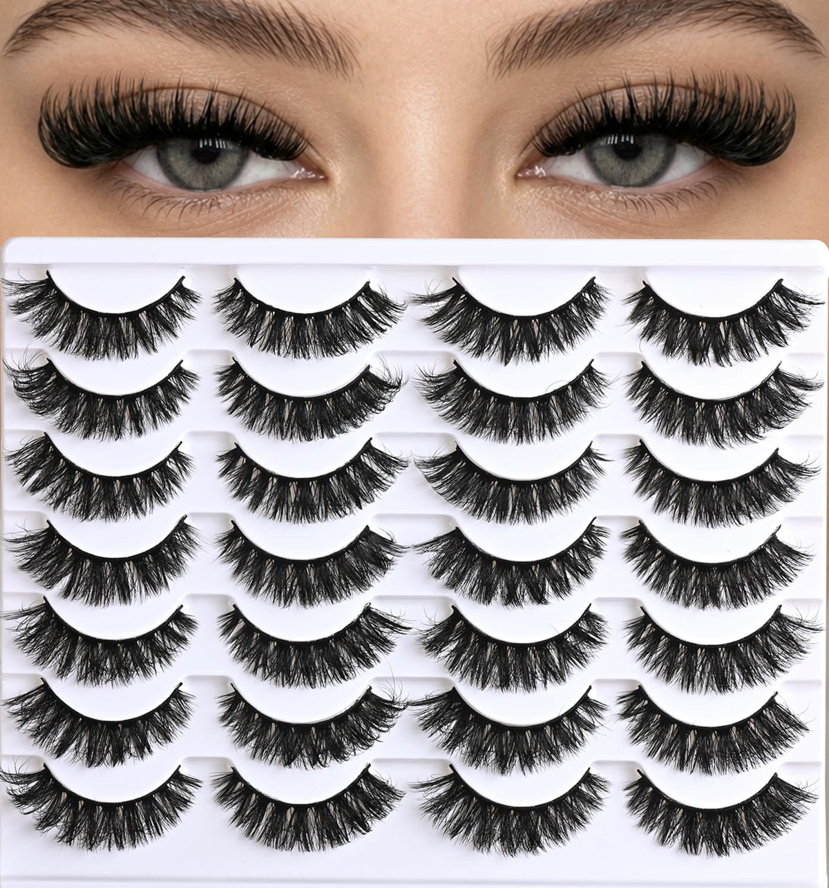 APCYUST Lashes Volume Mink Eyelashes 14 Pairs Cateye Lash Strips Wispy Cat Eye Lashes Natural Look Short Thick Fluffy False Strip Eyelash Full Small Fake Lashes Pack Black Pestañas Postizas for Women APCYUST
