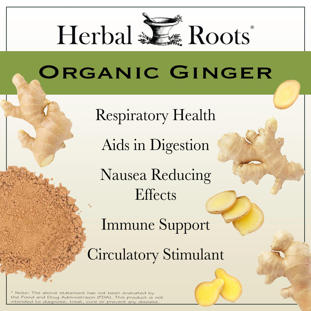 Herbal Roots Ginger Supplement | Organic Ginger Root Capsules | 1,200 mg of Pure Ginger Powder per Serving | 60 Vegan Capsules Herbal Roots