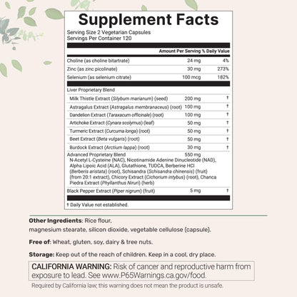 Liver Advanced+, 240 Veggie Capsules | 20-in-1 Complex with Milk Thistle, Dandelion, NAD, NAC, ALA, TUDCA, Glutathione, Artichoke, Turmeric, Micro Ingredients