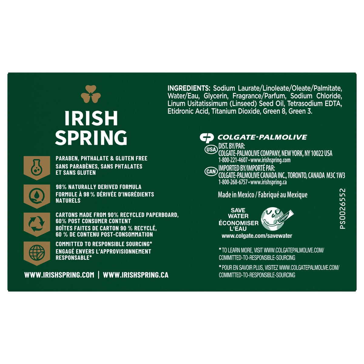 Irish Spring Deodorant Soap Bars Original, 3 Count Irish Spring