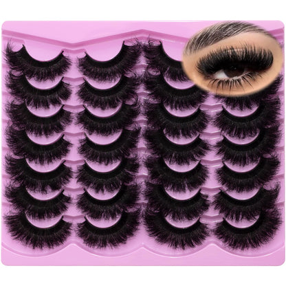 LEAFMOON Mink Lashes Fluffy 20mm Volume False Eyelashes 8D Cat Eye Strip Lashes D Curl 14 Pairs Dramatic Soft Eyelash 25mm Big Long Lash Strips Lashes Pack That Look Like Extensions Faux Mink Lashes LEAFMOON