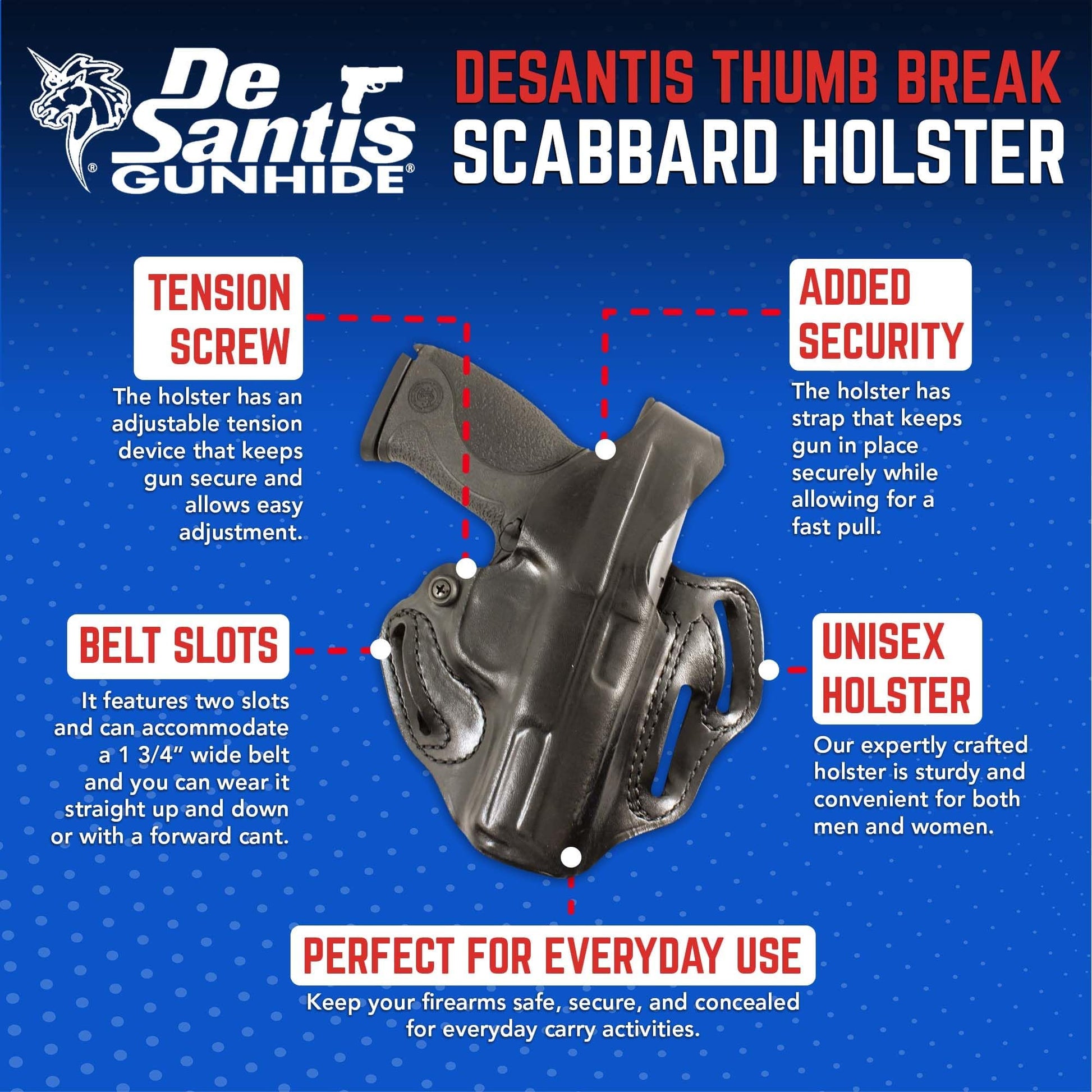 DeSantis Thumb Break Scabbard - OWB Gun Holster for Men and Women, Leather Belt Slide Holster for Pistols, Exact Molding, Secure and Highly Concealable OWB Carry Gsupps Australia