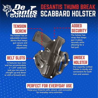 DeSantis Thumb Break Scabbard - OWB Gun Holster for Men and Women, Leather Belt Slide Holster for Pistols, Exact Molding, Secure and Highly Concealable OWB Carry Gsupps Australia