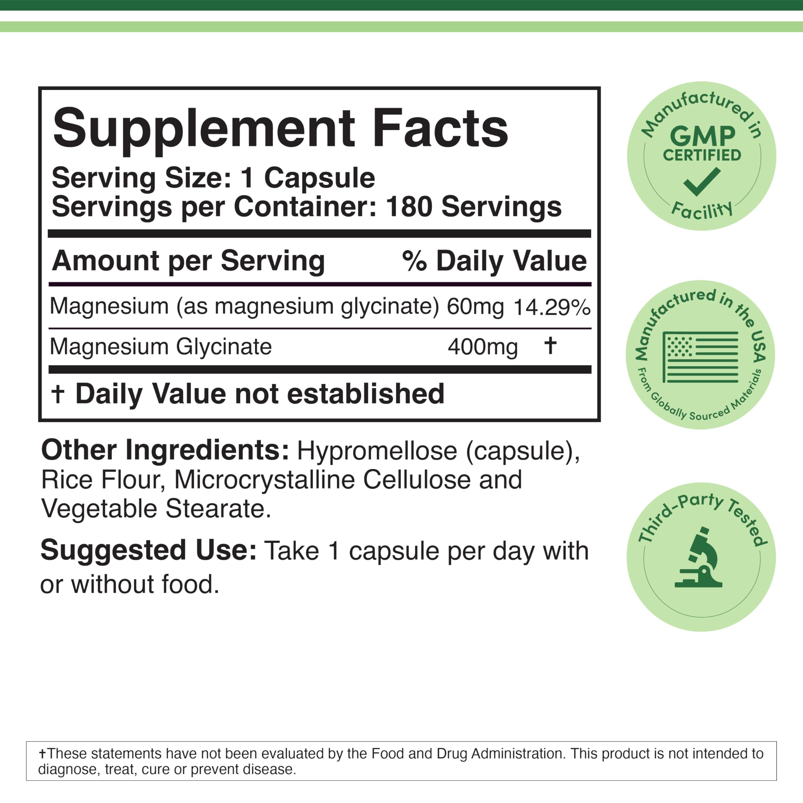 Magnesium Glycinate 400mg | 180 Capsules | Sleep, Muscle, & Heart Support | Vegan, Third Party Tested, Gluten Free, Non-GMO, by Double Wood Supplements Double Wood Supplements buy australia supplements