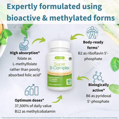 Igennus Super B-Complex Methylated B Vitamins - Sustained Release, Clean Label & High Absorption, with 5-MTHF Folate & Methyl B12, Energy, Mood & Cognitive Performance Igennus Healthcare Nutrition