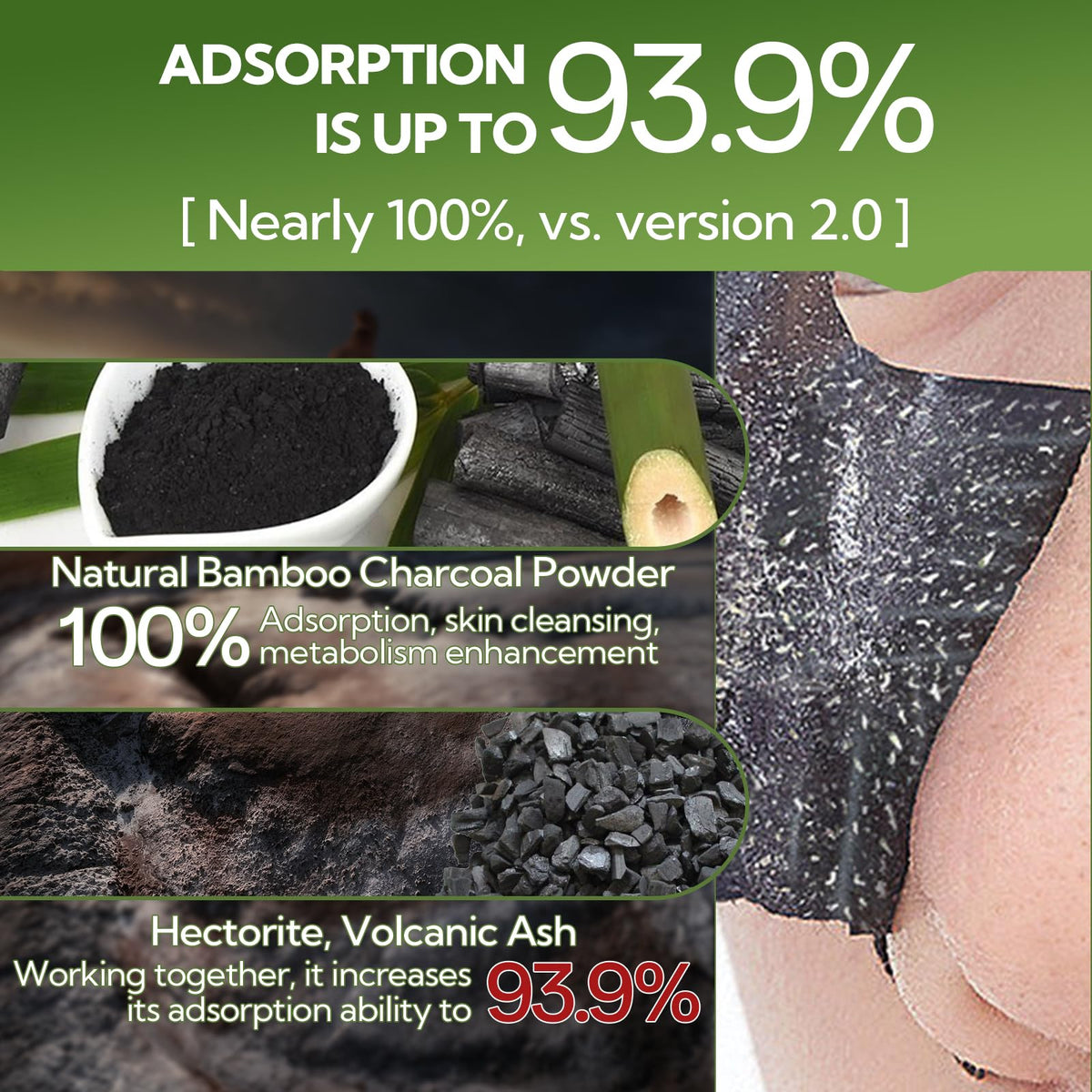 LANBENA 3.0 Bamboo Charcoal Blackhead Remover Mask, Nose Pore Strips, 60pcs LANBENA