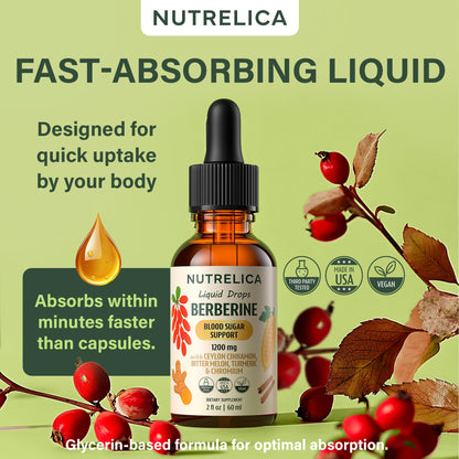 Berberine with Ceylon Cinnamon, Bitter Melon, Turmeric & Chromium – Blood Sugar Balance & Glucose Metabolism NUTRELICA