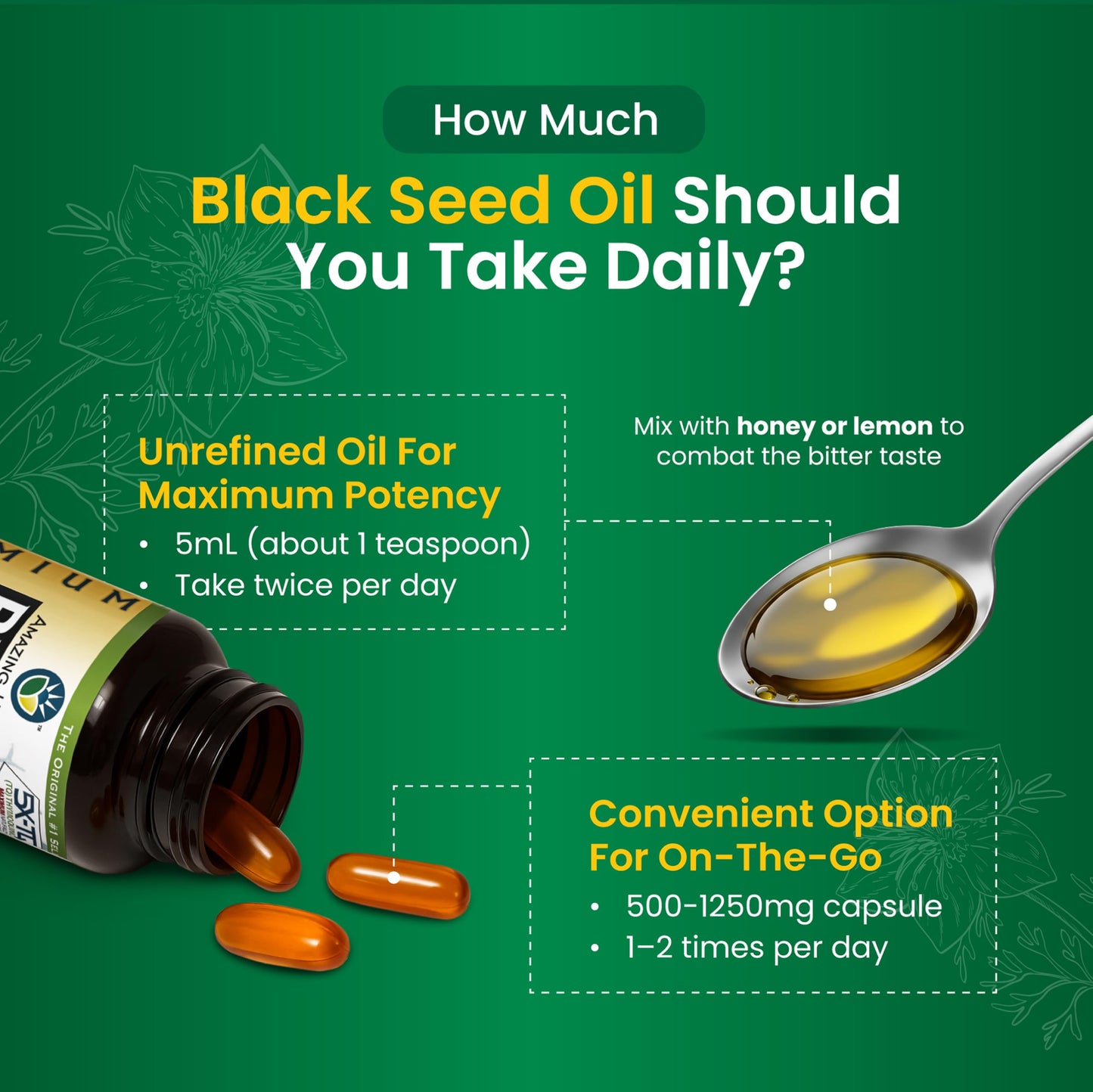 Amazing Herbs Premium Liquid Black Seed Oil - Cold Pressed with Nigella & Sativa, Aids in Digestive Health, Omegas 3 6 & 9, Immune Support, Brain Function Amazing Herbs