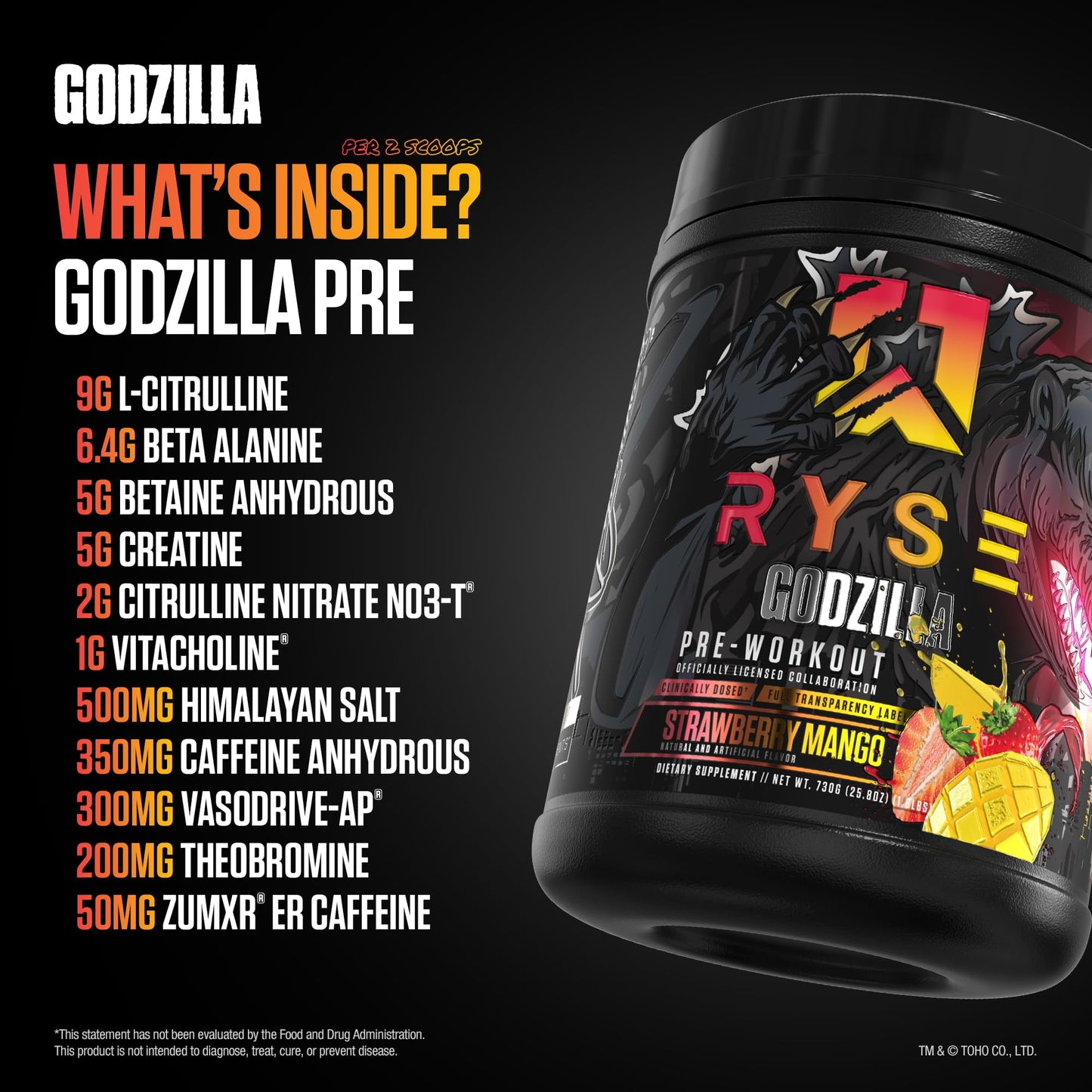 RYSE Godzilla X Noel Deyzel Pre Workout Powder - Monsterberry Lime - 400mg Caffeine, High Stim Pre-Workout for Men & Women with Citrulline & Beta Alanine - Energy, Pump & Focus - 20/40 Servings