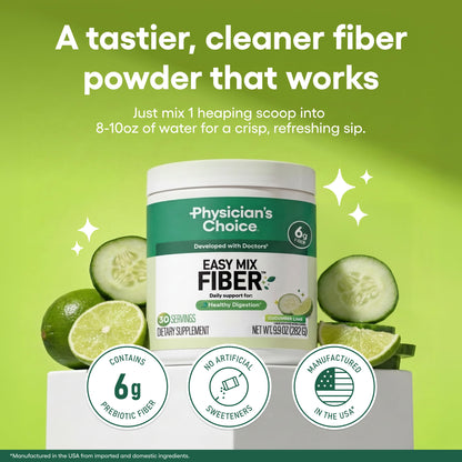 Physician's CHOICE Easy Mix Fiber for Digestive Health & Regularity - No Grit - Daily Prebiotic Soluble Fiber Powder Supplement Physician's CHOICE