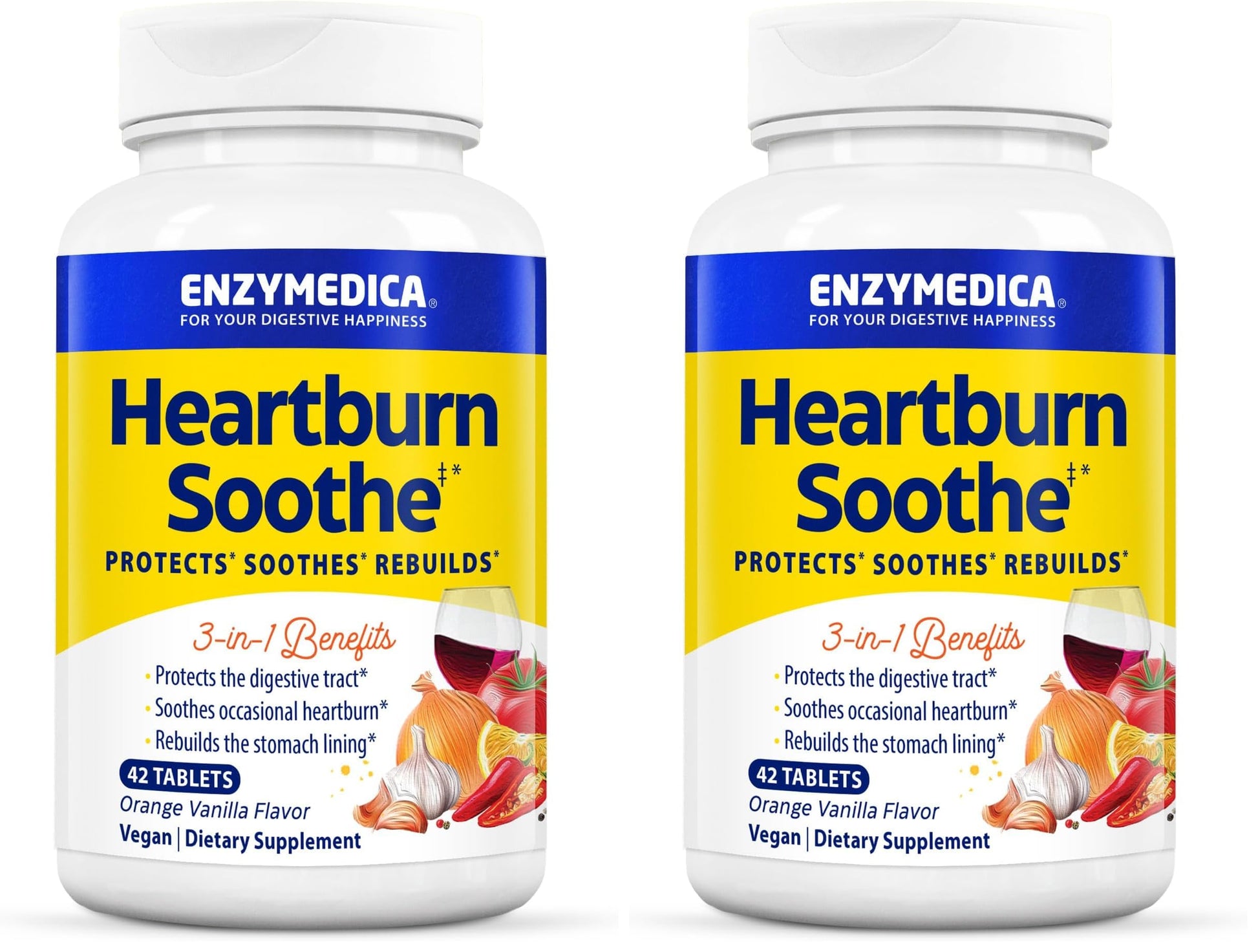 Enzymedica Heartburn Soothe Chewable Supplement, Vanilla Orange, 42 Tablets Gsupps Australia
