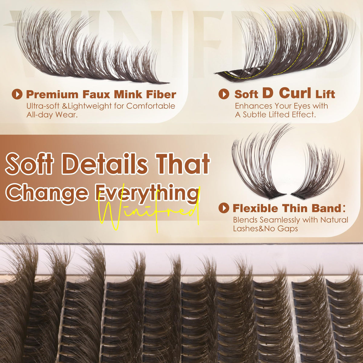 Brown Lash Clusters Dark Brown Individual Lashes Wispy Thick Volume Lash Extension D Curvature Clusters Eyelashes 80D Clusters Lashes by Winifred (8-18mm) Winifred
