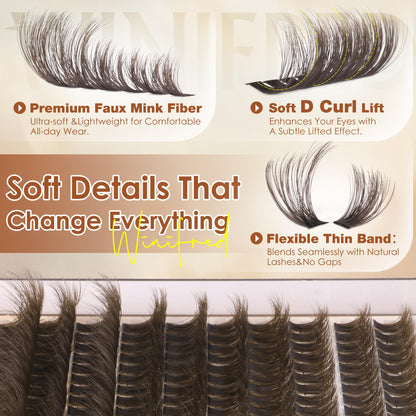 Brown Lash Clusters Dark Brown Individual Lashes Wispy Thick Volume Lash Extension D Curvature Clusters Eyelashes 80D Clusters Lashes by Winifred (8-18mm) Winifred