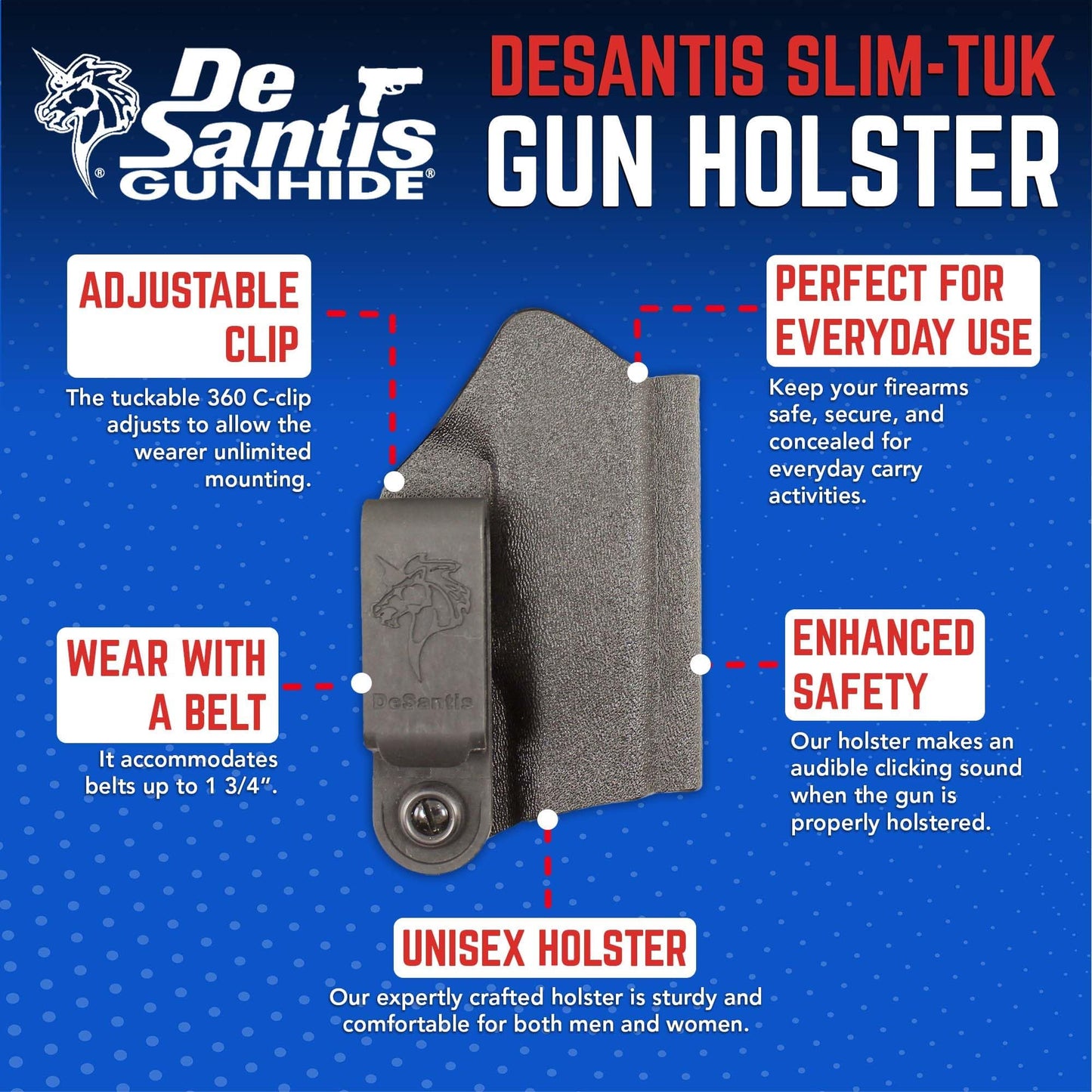 DeSantis Slim-Tuk - IWB Holster for Men and Women, Pistol Holster for Concealed Carry, Suitable for Appendix Wear, Ambidextrous, Made with Kydex, Adjustable Tension, Tuckable 360 C-Clip Gsupps Australia