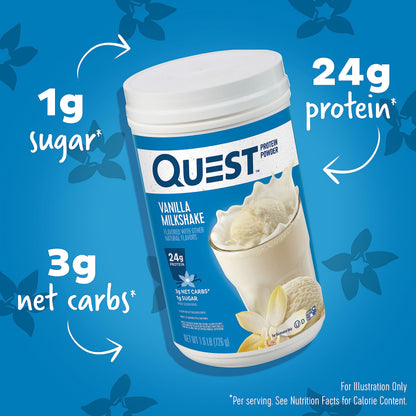 Quest Nutrition Vanilla Milkshake Protein Powder, 24g of Protein, 1g of Sugar, Low Carb, Gluten Free, 1.6 Pound, 23 Servings Quest