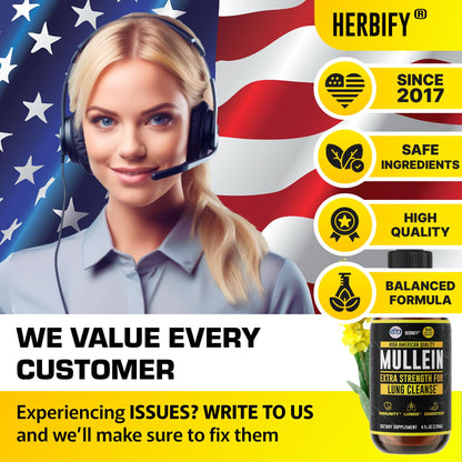 HERBIFY Mullein Drops - Lung Cleanse - Leaf Extract - Powerful Mullein for Immune Support,Detox & Respiratory Support - Made in USA HERBIFY