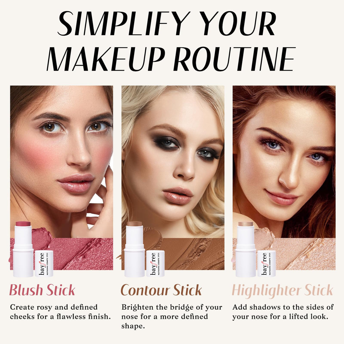 KIMUSE Face Sticks Trio, Blush, Highlighter & Contour Stick for Face Makeup KIMUSE