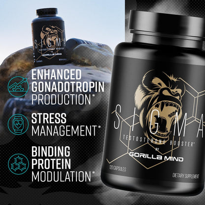 Gorilla Mind Sigma Testosterone Booster - Made with Tongkat Ali and Fadogia Agrestis Extract to Support Higher Testosterone Level (120 Capsules)