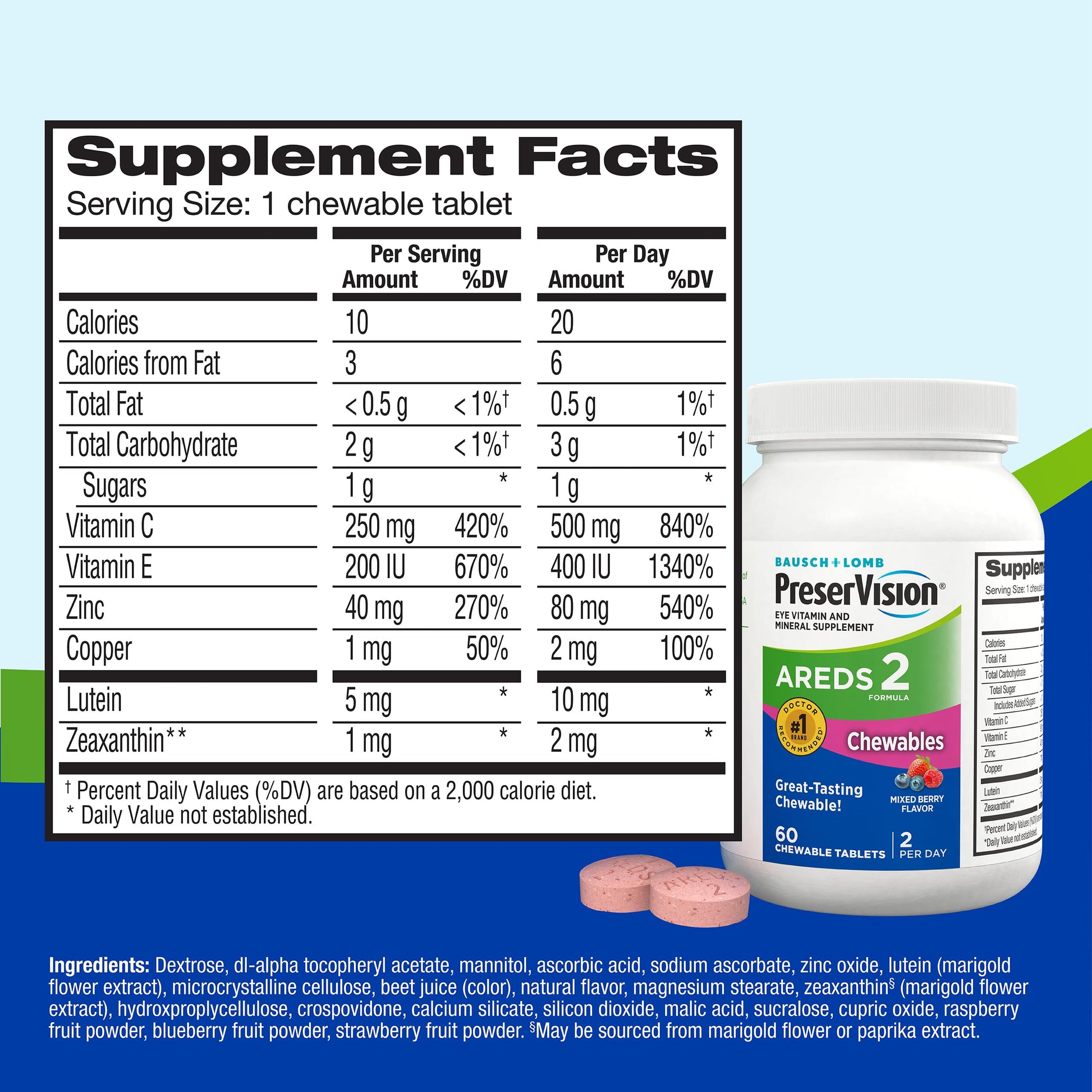 PreserVision AREDS 2 Eye Vitamins, #1 Eye Doctor Recommended Brand, Chewable Lutein and Zeaxanthin Supplement with Vitamin C, Vitamin E,Zinc, and Copper, Mixed Berry, 70 Tablets PreserVision buy australia supplements