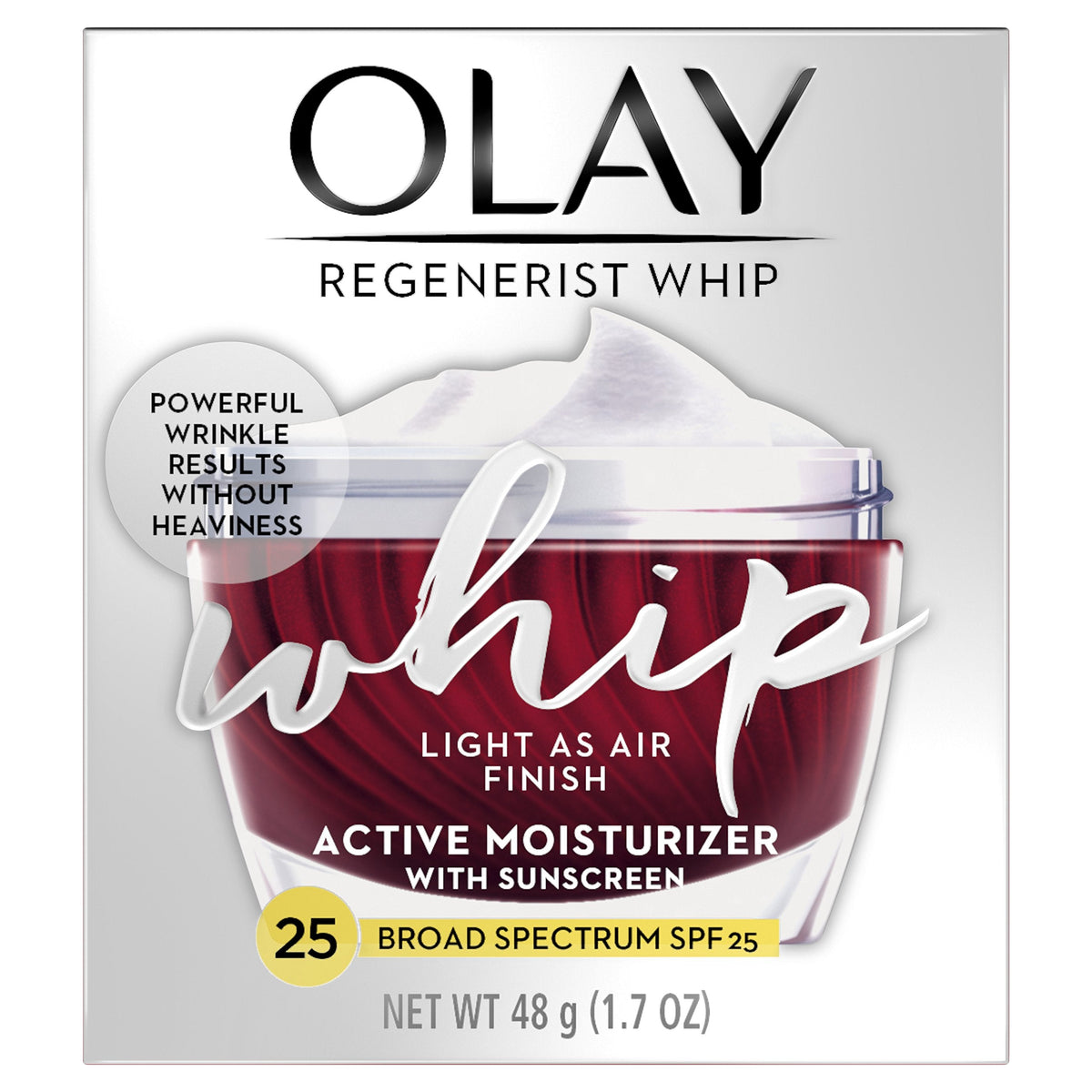 Olay Regenerist Whip SPF 25 – Lightweight Face Moisturizer with UVA/UVB protection - Niacinamide, Peptides - Makeup Primer, 1.7 oz Olay