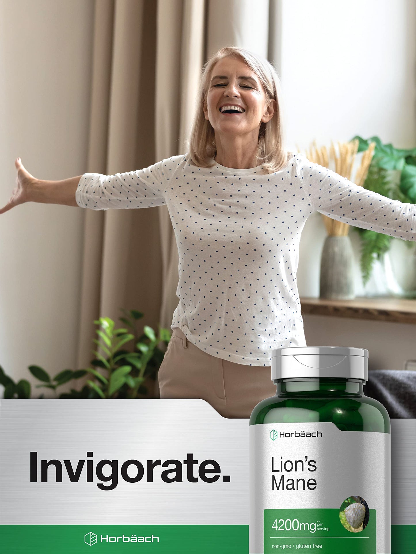 Horbäach Lions Mane Mushroom Extract | 120 Capsules | Vegetarian, Non-GMO, Gluten Free Supplement Horbäach
