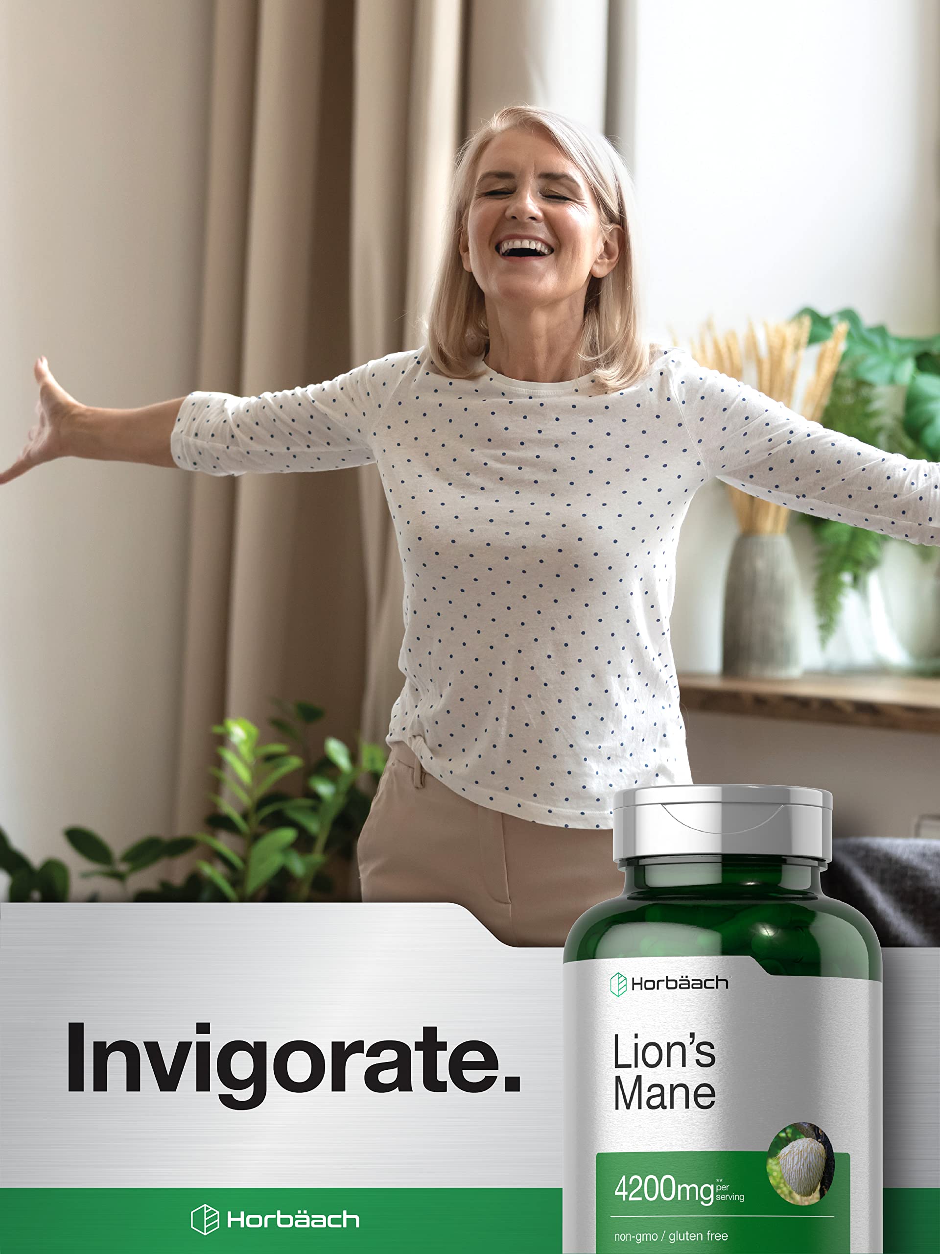 Horbäach Lions Mane Mushroom Extract | 120 Capsules | Vegetarian, Non-GMO, Gluten Free Supplement Horbäach